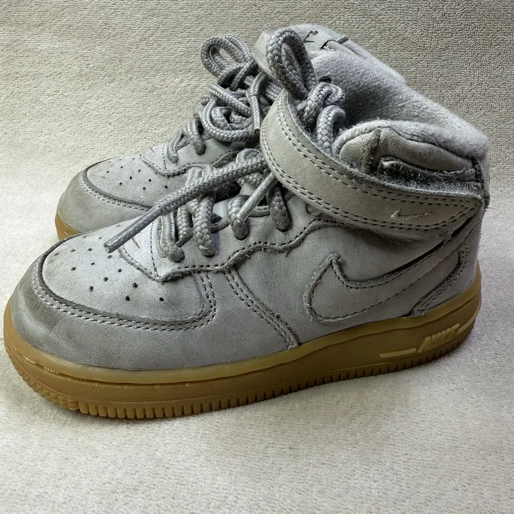 Nike‎ Air Force 1 Mid Boys Size 8C Gray Gum Athletic Suede Shoes Sneakers